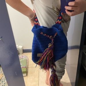 Otomi Blue Embroidered Beach Bucket Crossbody bag